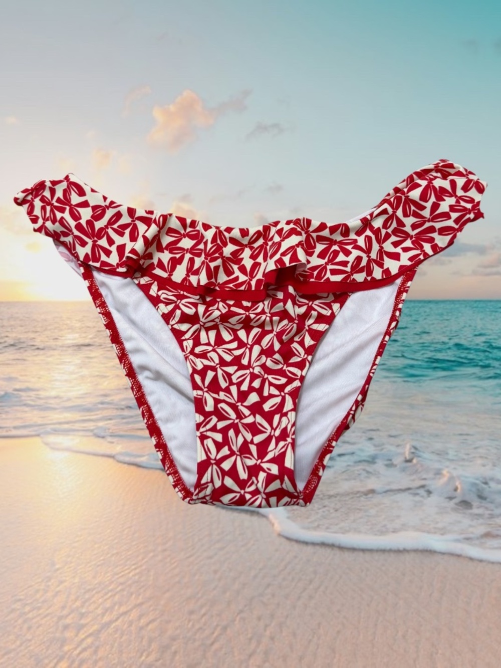FREYA Charleston Rio Ruffled Bikini Bottom. L. Red/White. Excel. Used Cond.